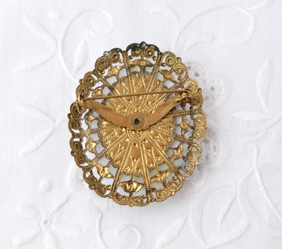 Vintage cameo brooch Western Germany, Gold tone b… - image 5