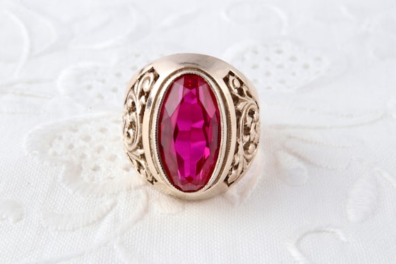 Gold ring with ruby, Vintage silver ring with gol… - image 5