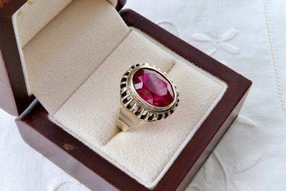 Ruby ring, Sterling silver ring with red ruby, 87… - image 4