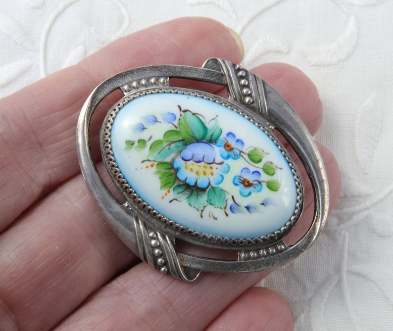 Vintage Soviet Brooch Flower Enamel Brooch Russian Brooch with Enamel Hand Painted