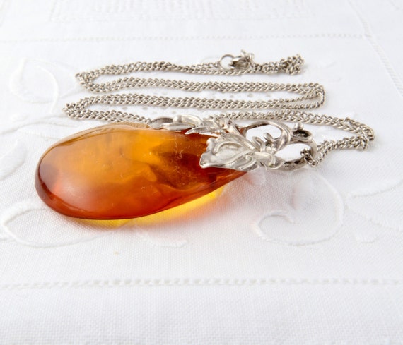 Sterling silver necklace with natural amber, Balt… - image 1