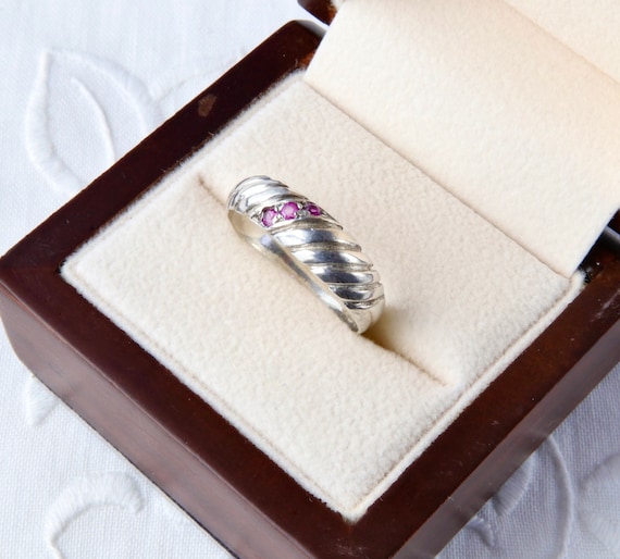 Sterling silver ruby ring, Thin solid stripe ring… - image 1