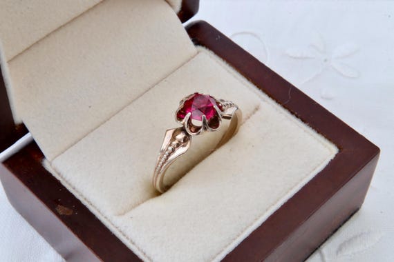 Sterling silver ruby ring, 875 silver with gold p… - image 3