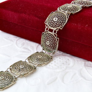 Sterling silver filigree bracelet, Links bracelet, Vintage silver bracelet with openwork filigree