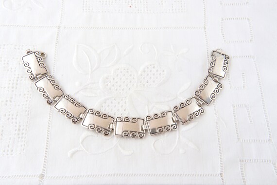 Sterling silver wide bracelet, Rectangular links … - image 2