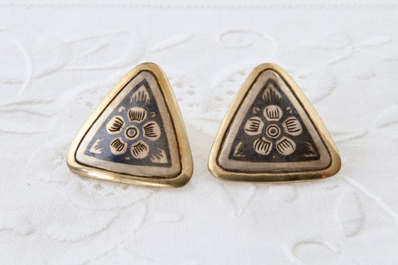 Vintage sterling silver niello earrings, Earrings… - image 4