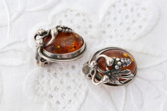 Silver earrings amber, Sterling earrings clip nat… - image 10