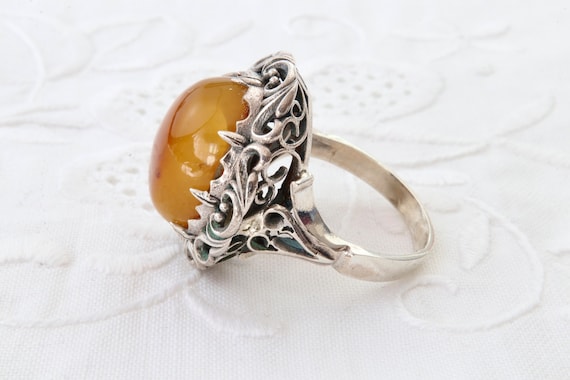 Sterling silver ring with natural amber, Filigree… - image 6