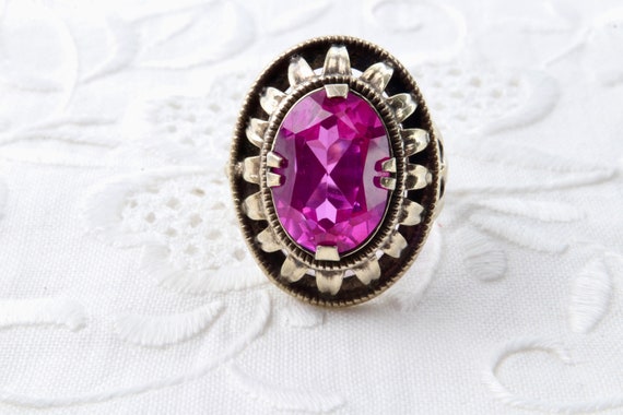 Vintage Soviet ruby ring, 875 silver ring with go… - image 5