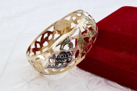 Wide solid stripe silver bracelet with niello, Vi… - image 1