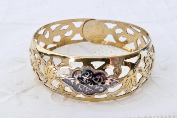 Wide solid stripe silver bracelet with niello, Vi… - image 3