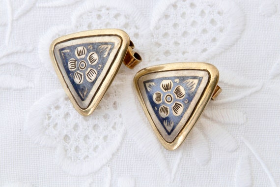 Vintage sterling silver niello earrings, Earrings… - image 8