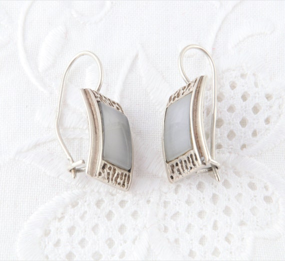 Sterling silver earrings with moonstone, Gray ear… - image 4