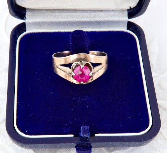 Ruby ring, Sterling silver ring with gold plating… - image 1