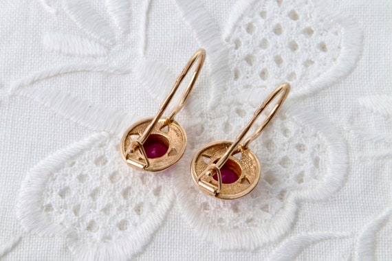 Soviet gold earrings with ruby, Red ruby earrings… - image 9