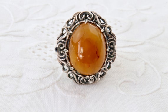 Sterling silver ring with natural amber, Filigree… - image 5