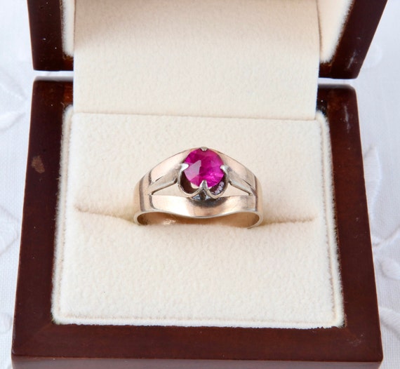 Ruby ring, Sterling silver ring with gold plating… - image 2
