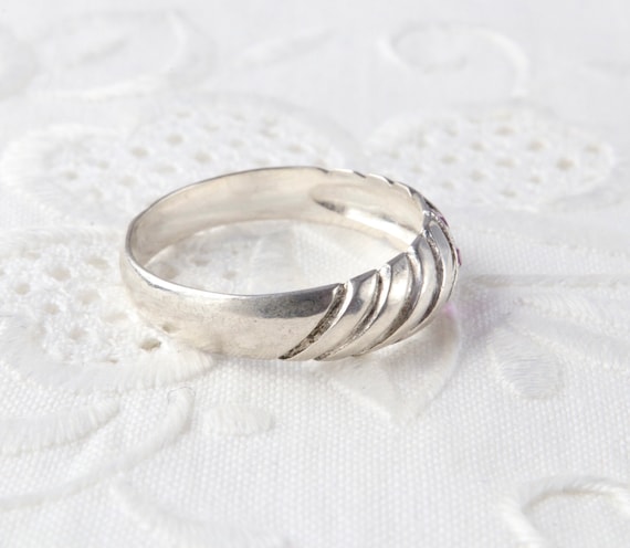 Sterling silver ruby ring, Thin solid stripe ring… - image 7