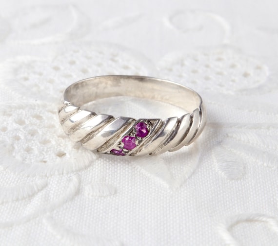 Sterling silver ruby ring, Thin solid stripe ring… - image 5