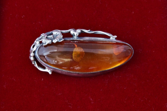 Large sterling silver brooch with amber, Oval bro… - image 10