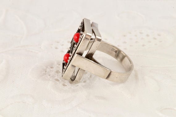 Rectangular silver ring flat surface, Handmade ri… - image 6