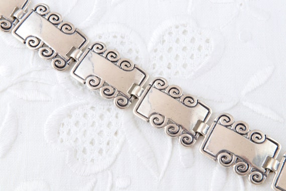 Sterling silver wide bracelet, Rectangular links … - image 4