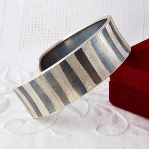 Sterling silver stripe bracelet, Wide silver cuff, Adjustable size bracelet, Stripes chunky silver bangle