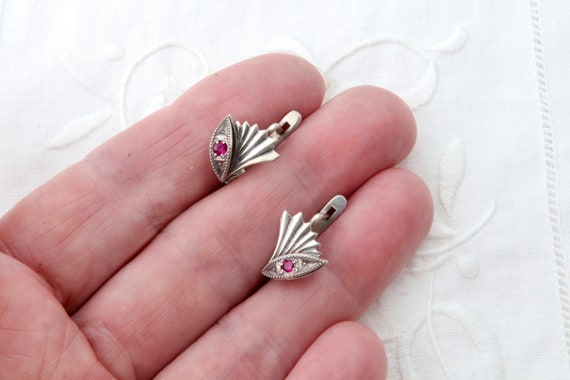 Vintage Soviet sterling silver red ruby earrings,… - image 3
