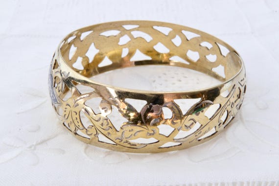 Wide solid stripe silver bracelet with niello, Vi… - image 4