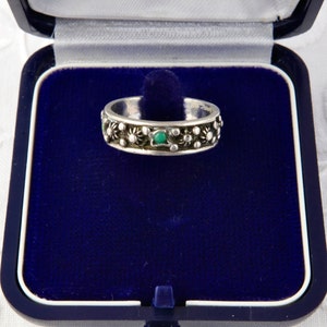 Anillo vintage de plata de ley con turquesa, filigrana floral, talla 6