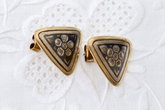 Vintage sterling silver niello earrings, Earrings… - image 7