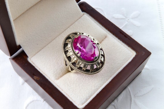 Vintage Soviet ruby ring, 875 silver ring with go… - image 4