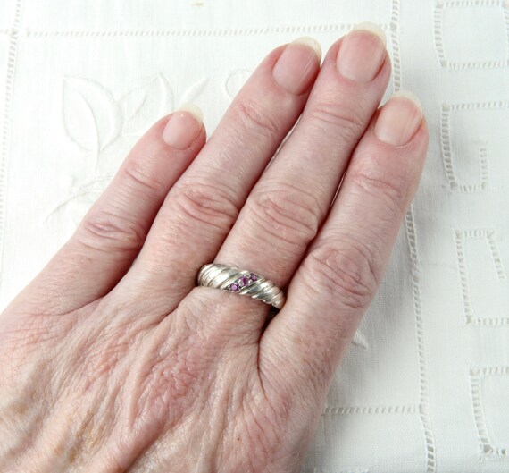 Sterling silver ruby ring, Thin solid stripe ring… - image 9