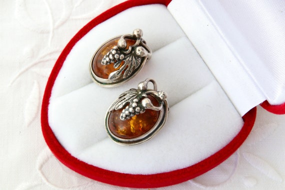 Silver earrings amber, Sterling earrings clip nat… - image 2