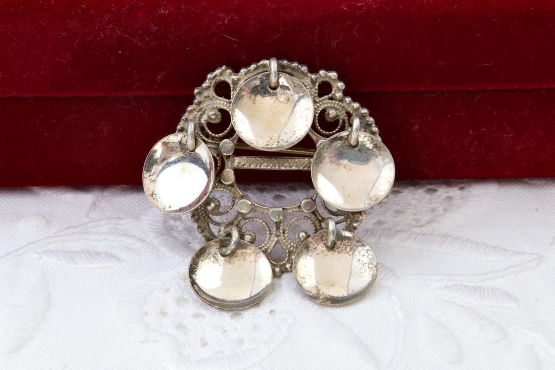 Broche Ancienne Argent Massif 925 - Art Déco / Nouveau - Création Mexique Ethnique