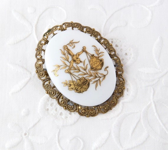 Vintage cameo brooch Western Germany, Gold tone b… - image 4