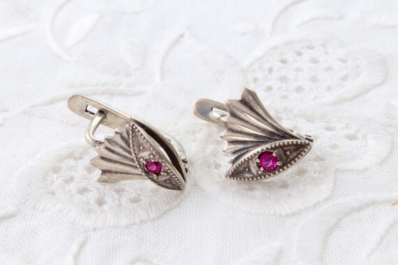 Vintage Soviet sterling silver red ruby earrings,… - image 8