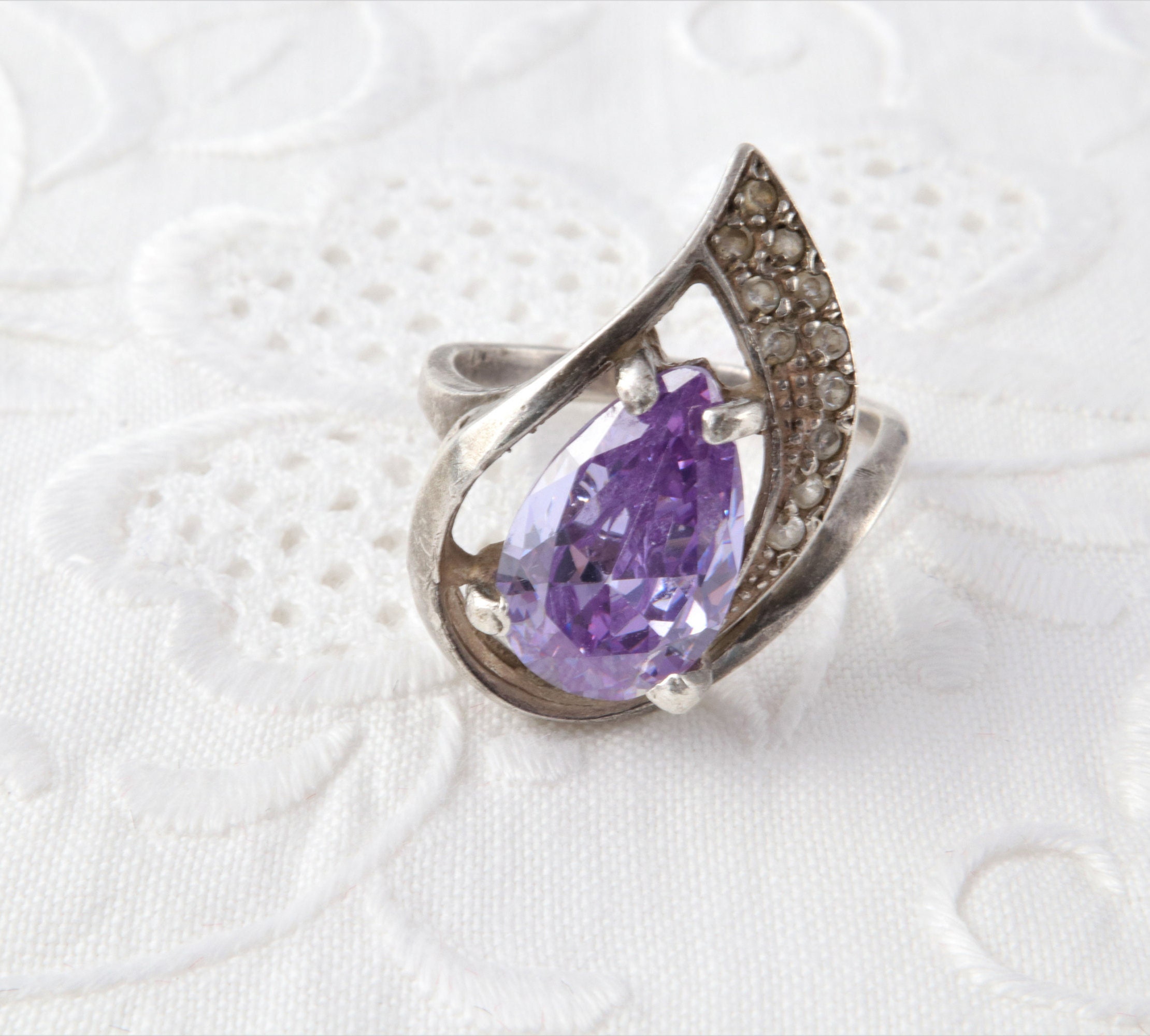 Purple ring cubic zirconia Sterling silver ring Purple Etsy