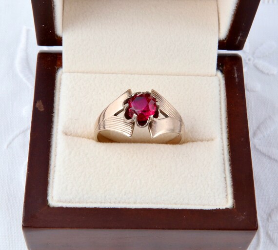 Red ruby ring, Soviet vintage ring, Gold ring wit… - image 2