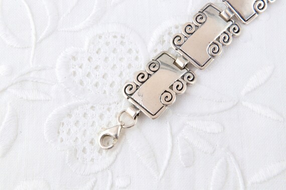Sterling silver wide bracelet, Rectangular links … - image 7