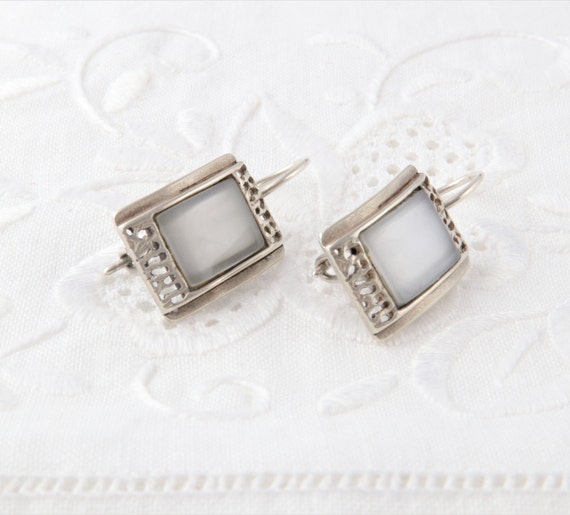 Sterling silver earrings with moonstone, Gray ear… - image 9