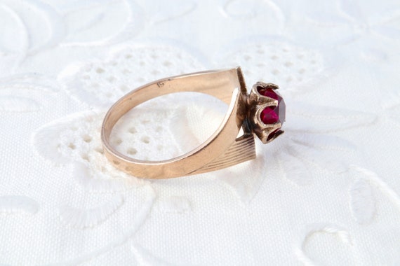 Red ruby ring, Soviet vintage ring, Gold ring wit… - image 7