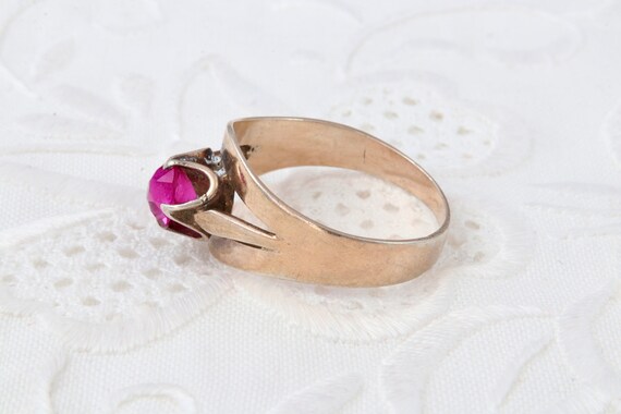 Ruby ring, Sterling silver ring with gold plating… - image 6