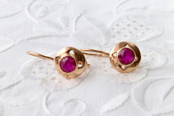 Soviet gold earrings with ruby, Red ruby earrings… - image 7