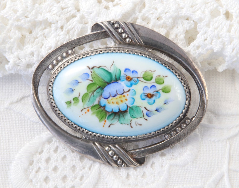 Vintage Soviet Brooch Flower Enamel Brooch Russian Brooch with Enamel Hand Painted