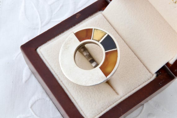 Large open circle sterling silver ring, Multi col… - image 2