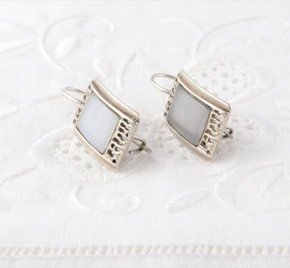 Sterling silver earrings with moonstone, Gray ear… - image 8