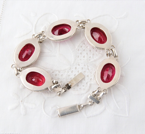 Sterling silver ruby bracelet, Large oval links b… - image 5
