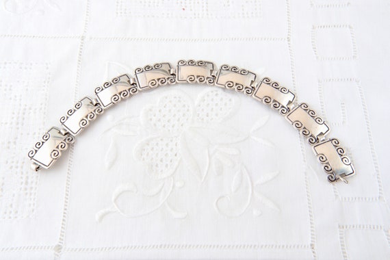 Sterling silver wide bracelet, Rectangular links … - image 5