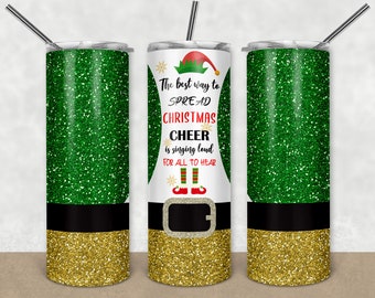 Christmas Elf 20oz Skinny Tumbler Straight & Tapered Sublimation or Waterslide Design Full Tumbler Wrap PNG.